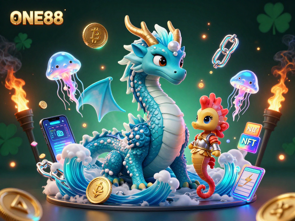 Engage in thrilling gaming adventures with ONE88, featuring a vibrant dragon and magical sea creatures.