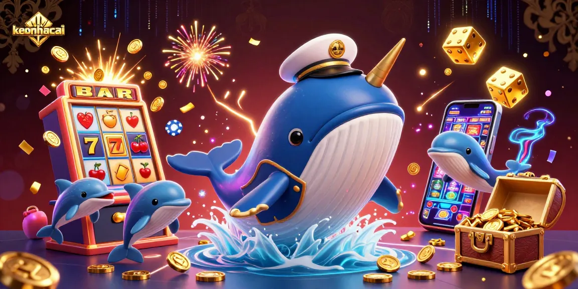 Engage with keonhacai as a magical whale breaches coins, bringing life to lavish gaming elements.