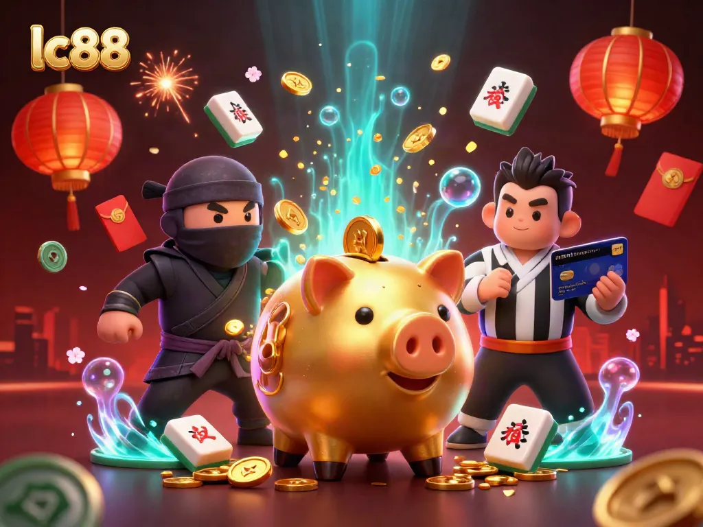 Experience the excitement of lc88 with a lively 3D illustration of epic casino characters battling for fortune.