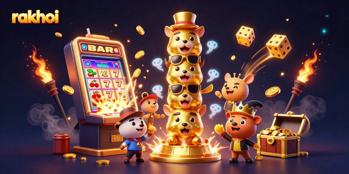 Watch rakhoi's vibrant casino animation with a golden totem and exploding slot machine filled with treasures.